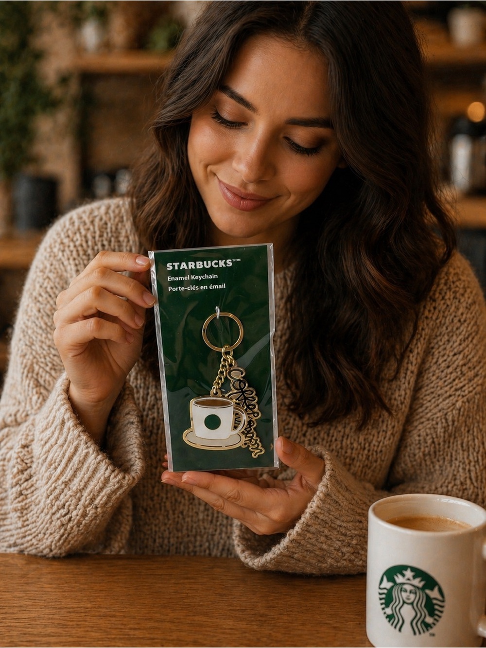 Starbucks Keychain “Coffee Person”Enamel Gold Tone Mug Charm NWT